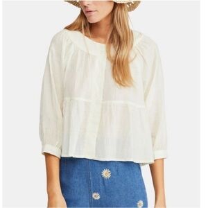 Free People Sea To Shore Ivory Boho Peasant Top Large